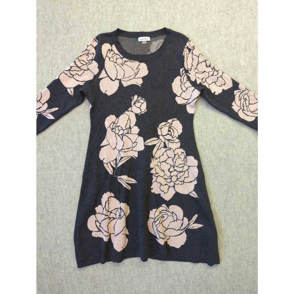 Calvin Klein Women's Floral-Print Fit & Flare Sweater Dress Size Large